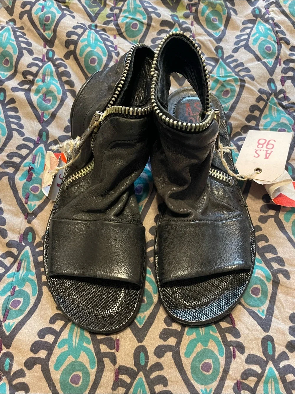 A.S.98 Black Leather Open-Toe Zip up Sandals size 37/7 NEW - Picture 3 of 9